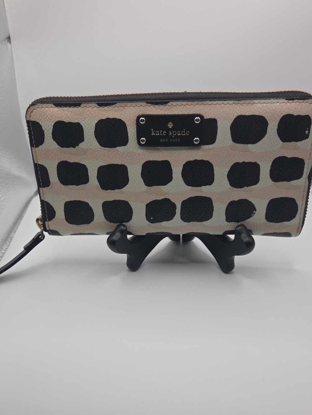 kate spade Beige and Black Polka Dot Zip Wallet